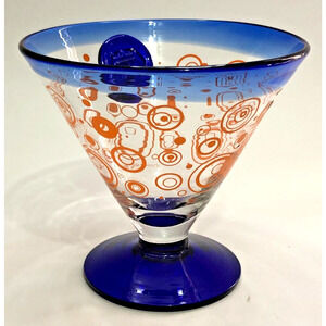 Kosta Boda Handblown Martini Margarita Glass Royal Caribbean Blue Orange Circles